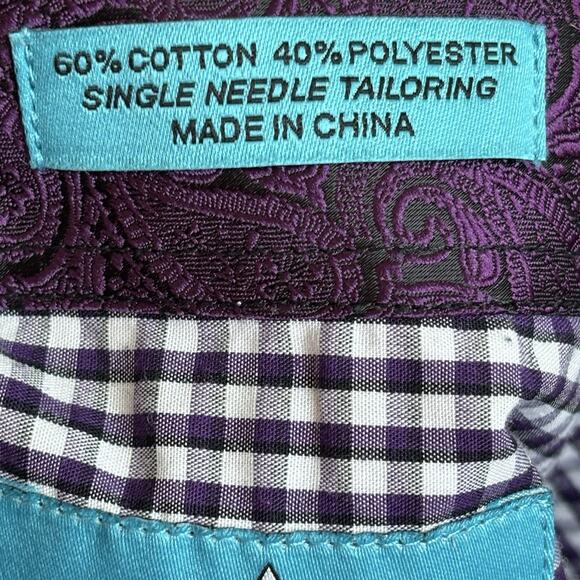 Christian Aujard Mens Shirt XL Purple Check Button Up Plaid Paisley Flip Cuff - Picture 6 of 7